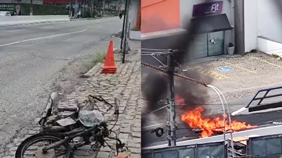 Moto pega fogo e motociclista fica ferido em acidente na Salgado Filho, em Natal
