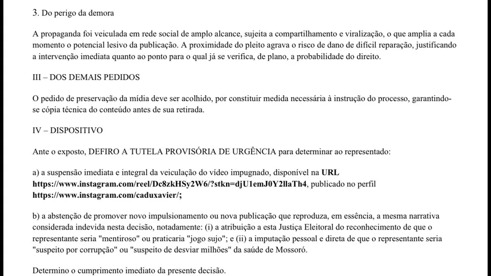 Justiça manda Cadu apagar vídeo e afirma que ataques contra Allyson extrapolaram limites legais