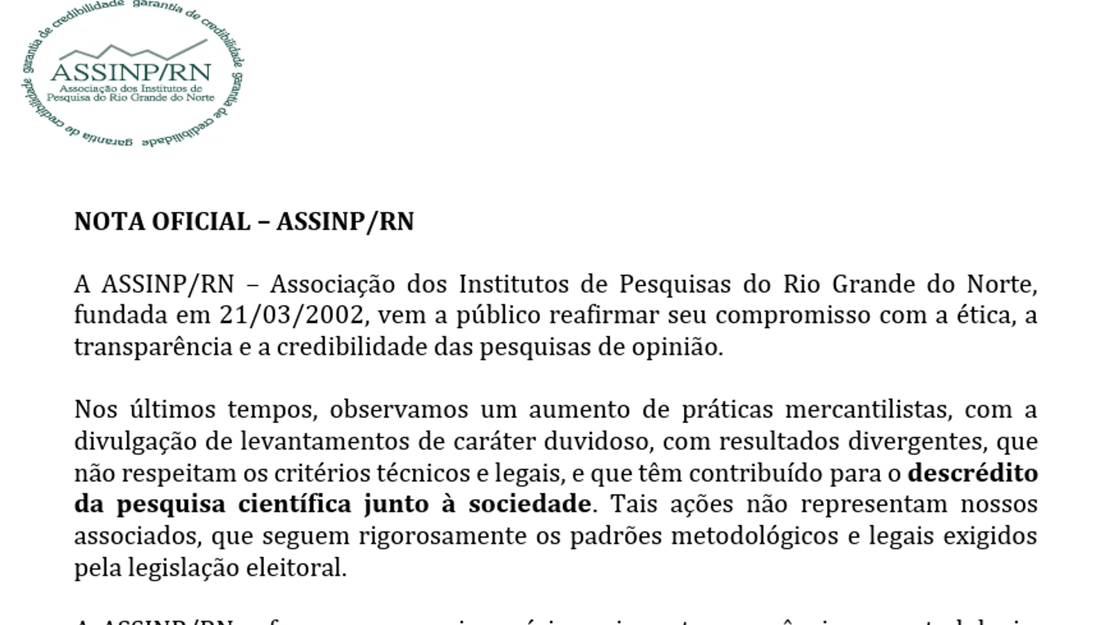 Associação com os Institutos mais respeitados do RN fala em “práticas mercantilistas” de pesquisas sobre corrida ao Governo do Estado